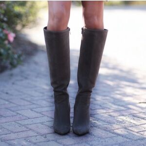 Sam Edelman Olencia Tall Heeled Boots Size 9.5 Dark Grey Suede
